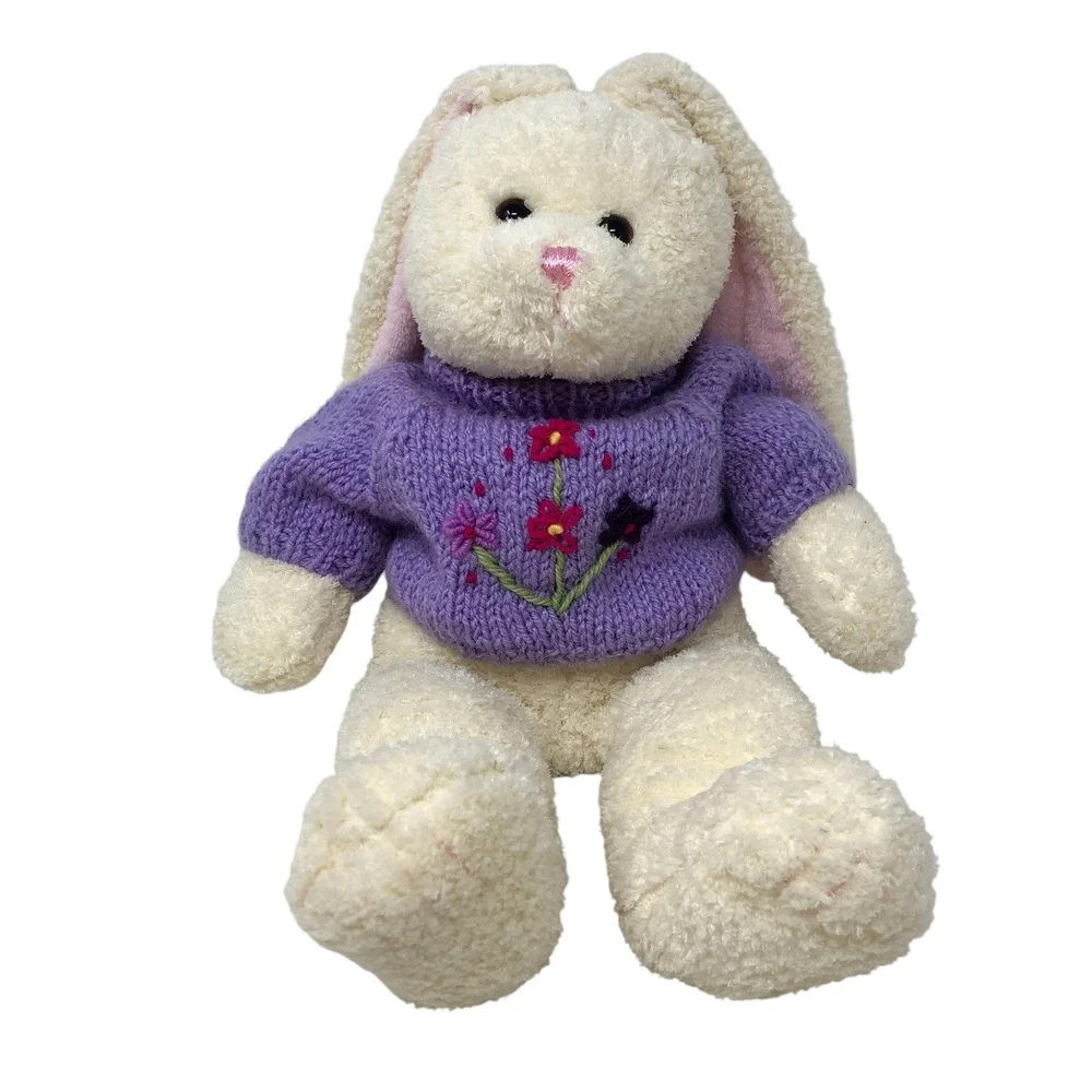 Vintage Friendzies‎ Bunny Plush Cream Purple Floral Sweater Rabbit Target 2001